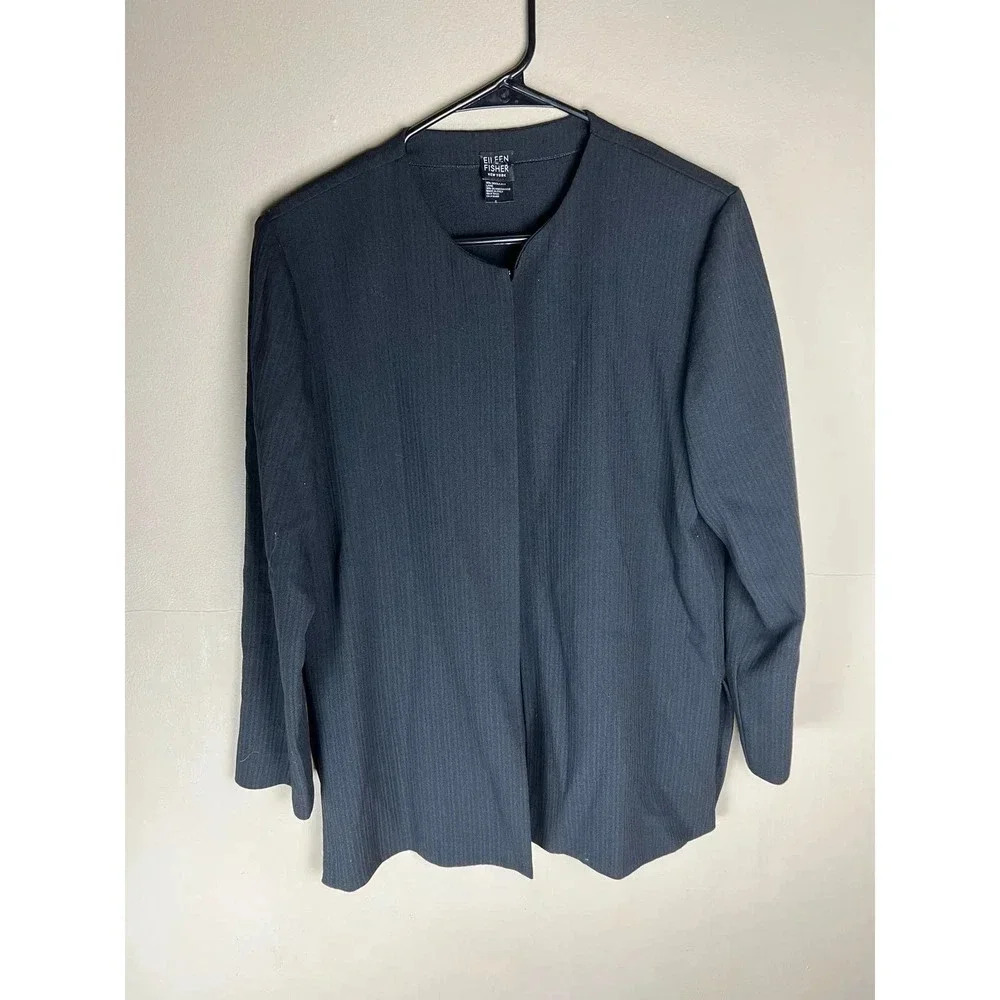 Eileen Fisher Silk/Wool Blend Black Open Jacket Duster Women’s Size Small